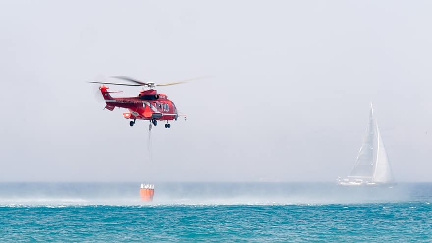 helicòpter contra incendis, aigua, recollir, mar, helicòpter, volant, flotant, avions, Erickson, Aerogrua, extinció d’incendis