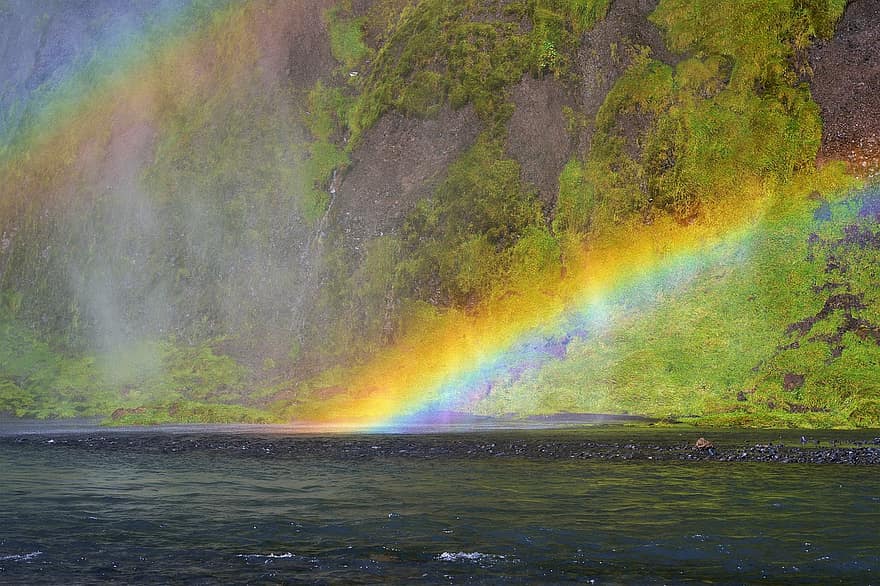 قوس المطر ، نهر ، الجبل ، المناظر الطبيعيه ، طبيعة ، أيسلندا