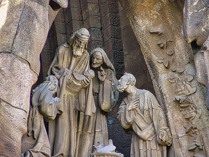 La Sagrada Familia, скульптуры, собор, барселона, статуи, памятник, церковь, Римский католик, Саграда Фамилия, Каталония