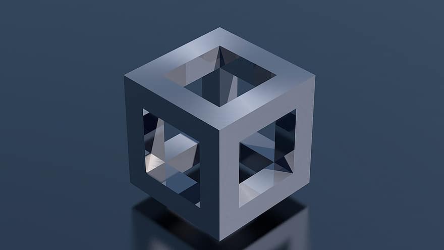 cub, bloc, obert, geometria, cos buit, espai, 3a Dimensió, tridimensional