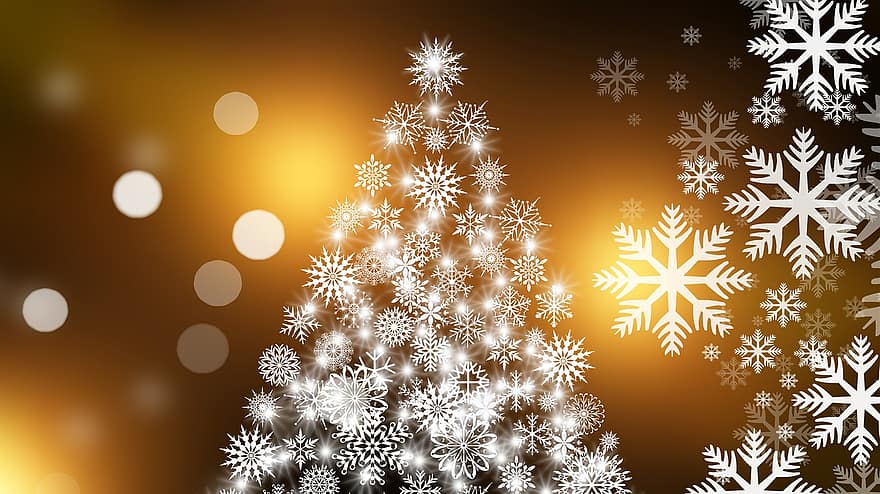 julgran, snöflingor, julkort, jul, första advent, träddekorationer, julpynt, dekoration, bakgrund, vinter-, bakgrunder
