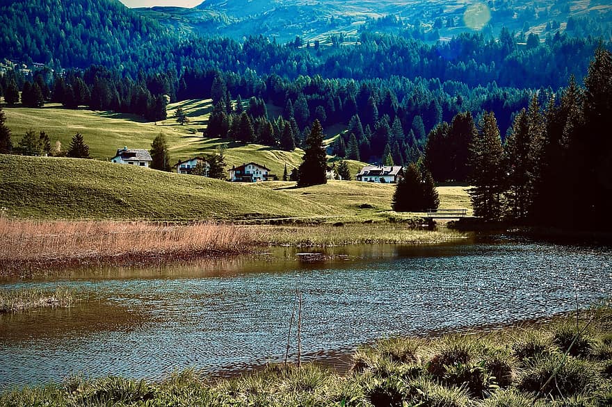 Lac, Alpes, village, paysage, la nature, Montagne, tourisme, alpin, Suisse, Voyage, panorama