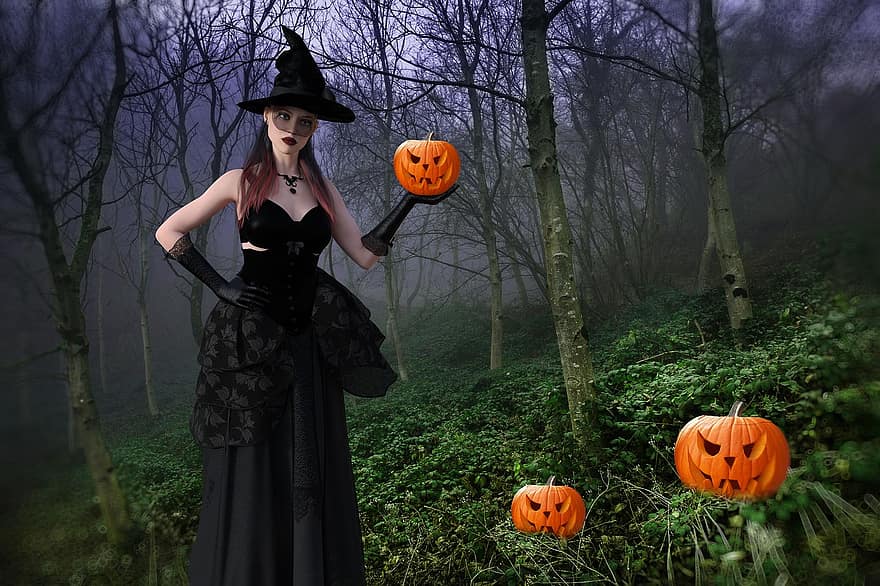 Witch, Pumpkins, Season, October, Celebration, Sorceress, Fantasy