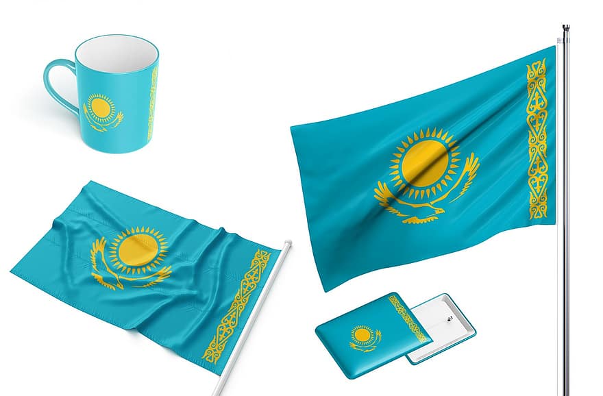 Kazakhstan, negara, bendera, tiang bendera, bendera kebangsaan, identitas, cangkir