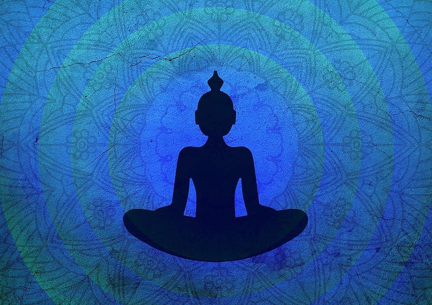仏、瞑想、禅、ヨガ、宗教、祈り、信仰、教会、仏教、シルエット、瞑想する