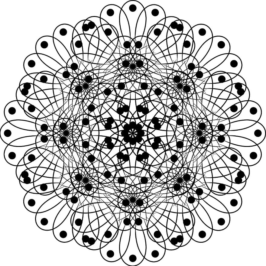 πρότυπο, μαύρο και άσπρο, λουλούδι, mandala, στρογγυλό, κύκλος, τελεία, διακόσμηση, γκρι κύκλο