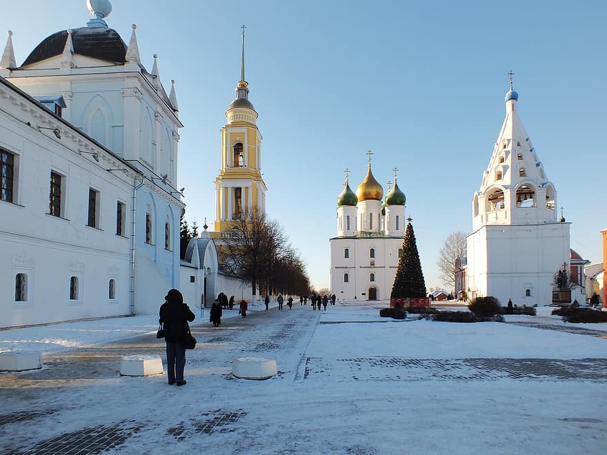 talvi-, kausi, kaupunki, matkustaa, matkailu, tutkiminen, ulkona, kylmä, Kolomna, moskovan alueella, ortodoksinen