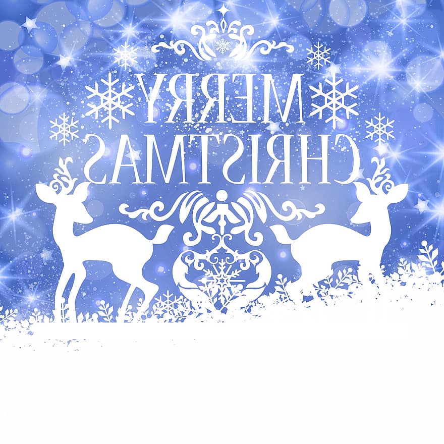 cervo nella neve, sfondo di Natale, buon Natale, Natale, vacanza, celebrazione, i fiocchi di neve, cartolina, inverno, decorativo, allegro