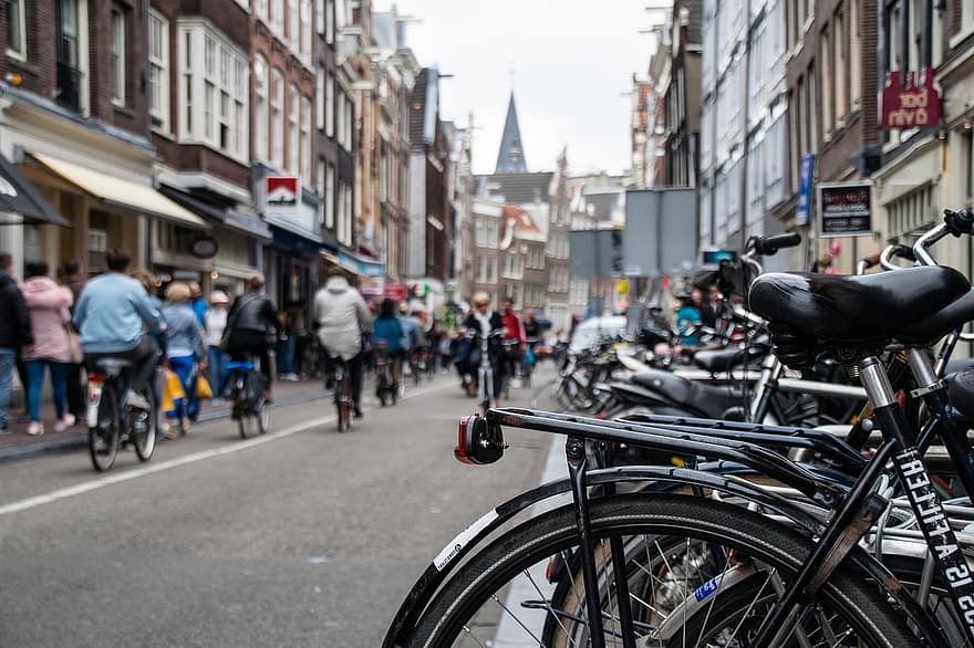 cykel, gade, mennesker, holland