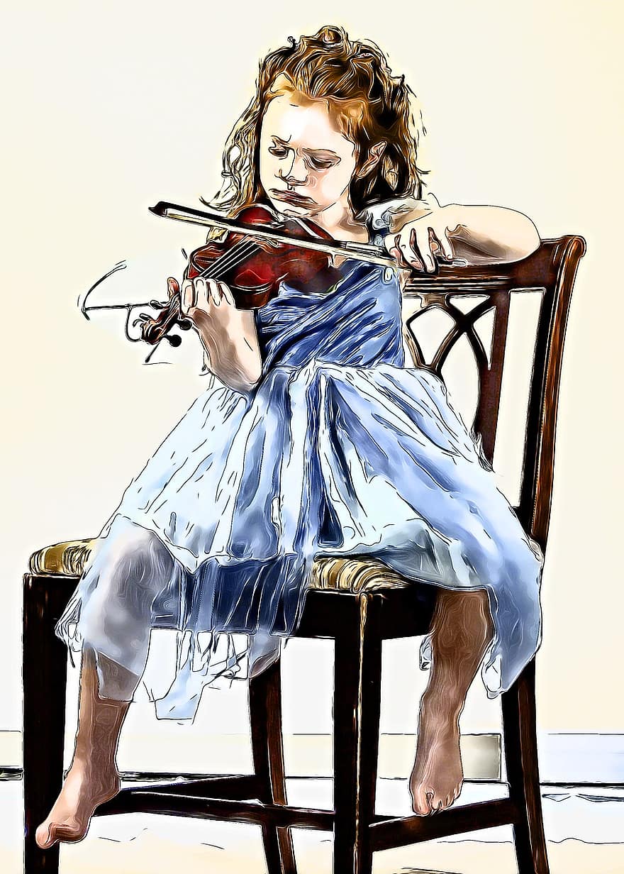 housle, dítě, dívka, ženský, člověk, osoba, hudba, nástroj, hudební, hudebník, mladý