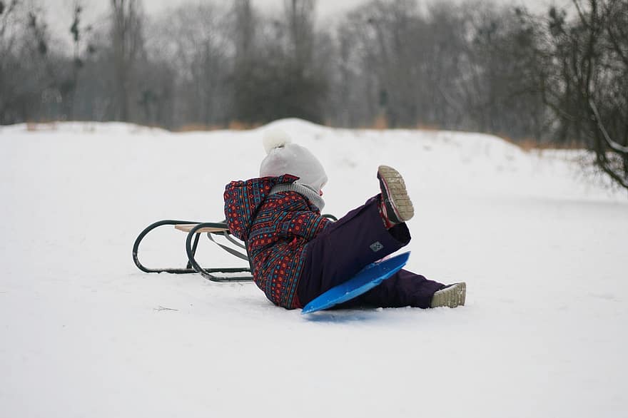 tuyết, đứa trẻ, xe trượt tuyết, mùa đông, lạnh, trắng, sương giá, Nước đá, trượt ván, vui vẻ, quần áo mùa đông