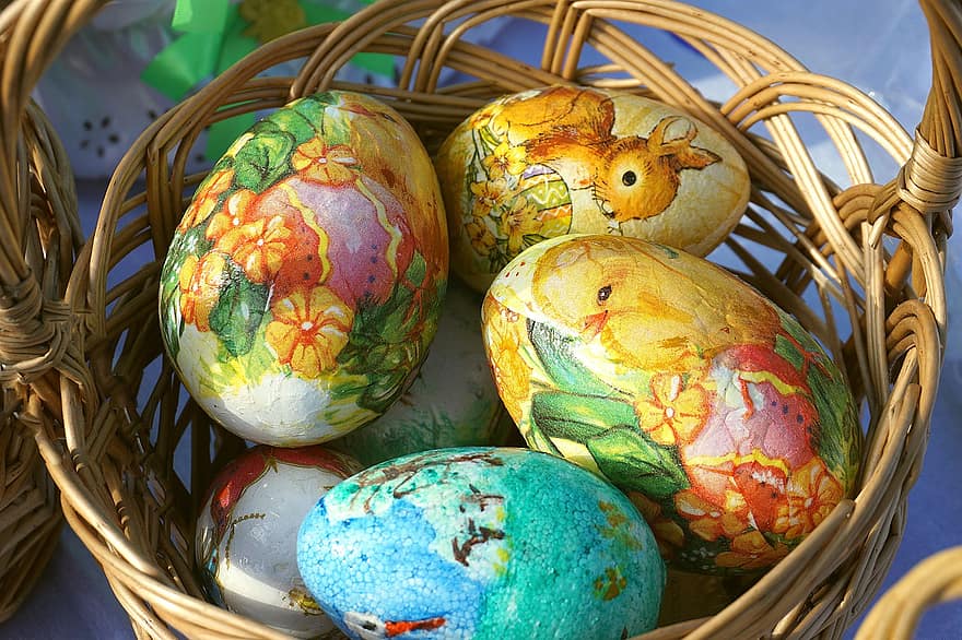 Pasqua, ous, cistella, pintura, dibuix, decoració, colorit, decoratiu, artesania, cultures, multicolor