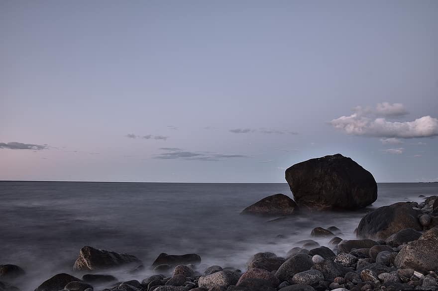 ساحل ، الحجارة ، البحر ، الصخور ، الأفق ، شاطئ بحر ، ماء ، طبيعة ، المناظر البحرية ، النرويج ، صخرة