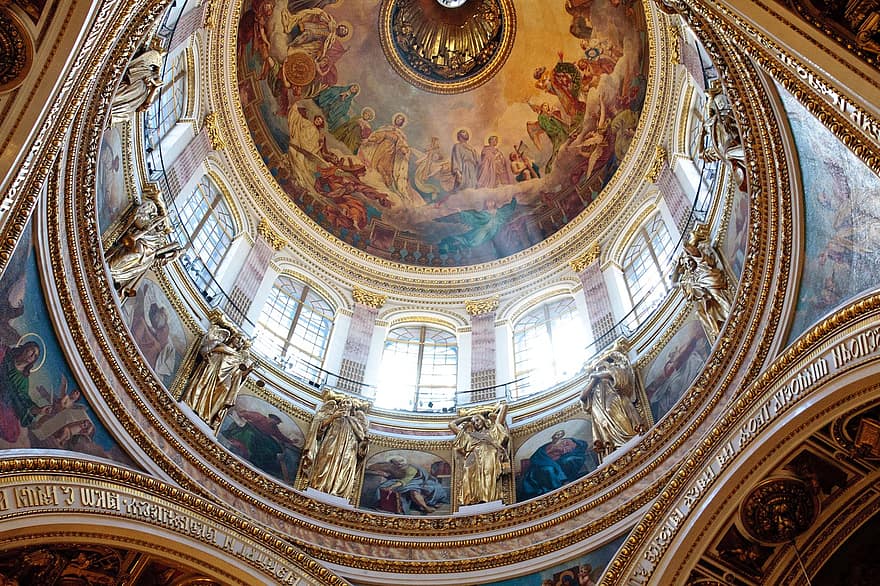 cathédrale st isaac, intérieur, dôme, temple, Saint-Pétersbourg Russie, lumière
