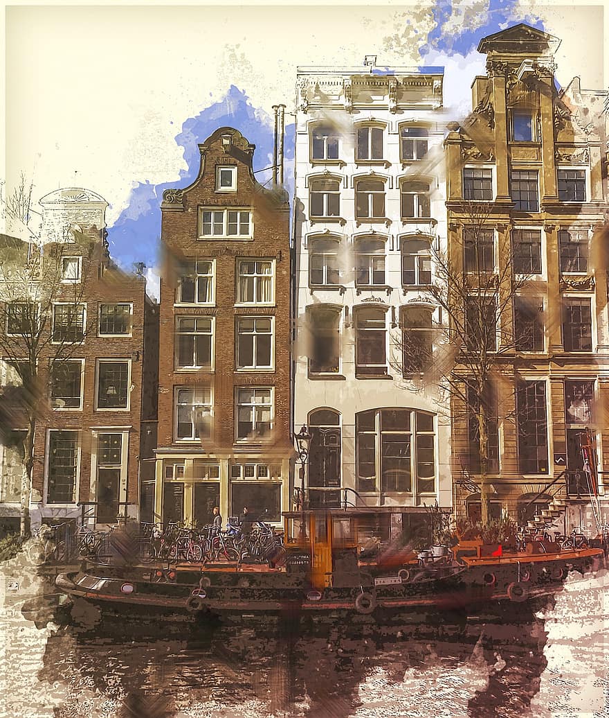 amsterdam, kanal, gammal stad, Europa, holland, nederländerna, stad, flod, turism, landmärke, kanaler