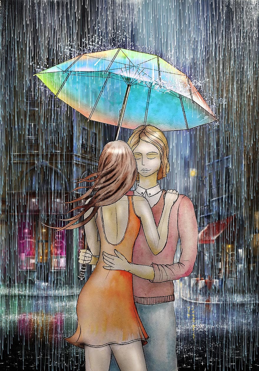 αγάπη, ζευγάρι, ημερομηνία, βροχή, ομπρέλα, σχέση, Ανθρωποι, ευτυχία, μυθιστόρημα, ωστόσο, ρομαντικός