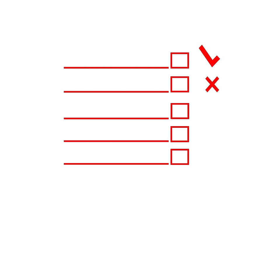 Red, Checklist, Check, List, X, Editable, Checkbox, List Items, Questionnaire, Form, Survey
