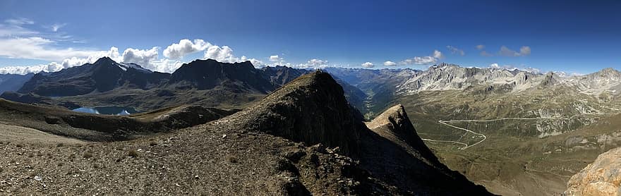 Em direção à ponta de Elgio, rota alpina, Alpes, caminhar, céu, topos, excursões, caminhada, montanhas, natureza, nuvens