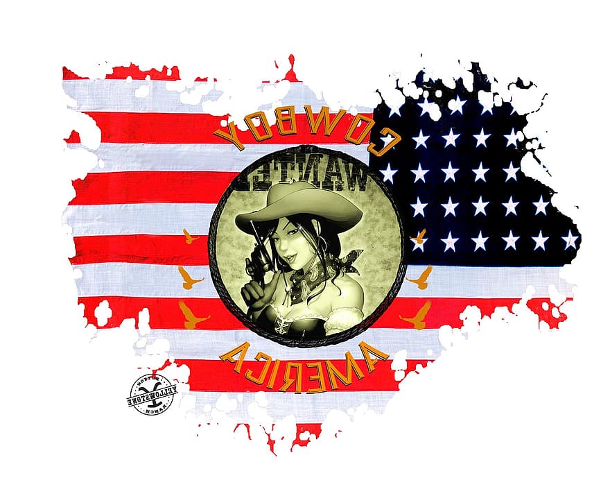 Amerika, Cowgirl, Flagge, Land