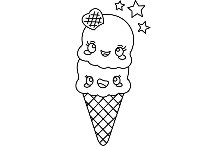helado, Dibujo lineal, cono, queso, bosquejo, insalubre, popular, hielo, crema, Helado de cono, Art º