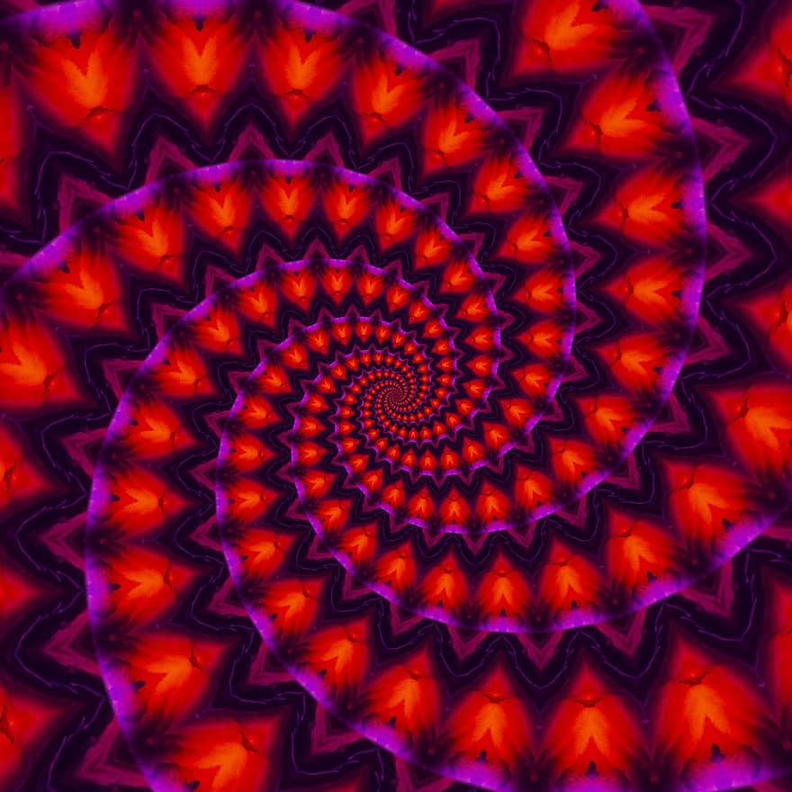 kraft, spiral-, kalejdoskop, röd, violett, fraktal, flamma