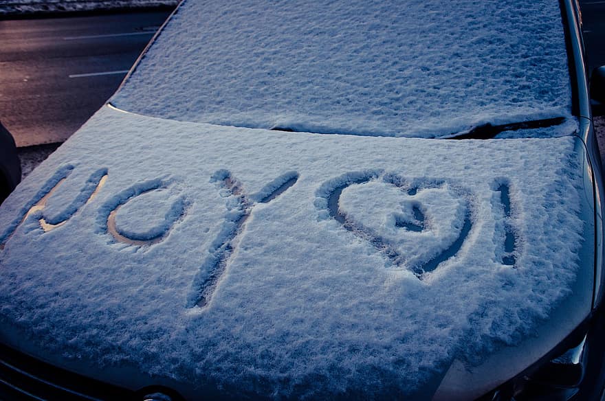 自動車、雪、わたしは、あなたを愛しています、冬