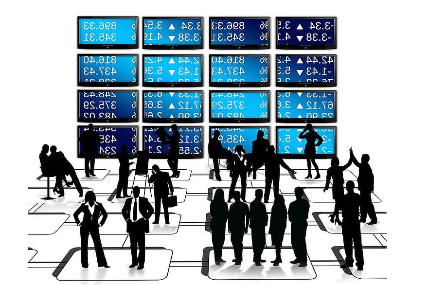 Businessmen, Silhouettes, Stock Exchange, Pay, Monitor, Man, Woman, Business, Office, Human, Businessman