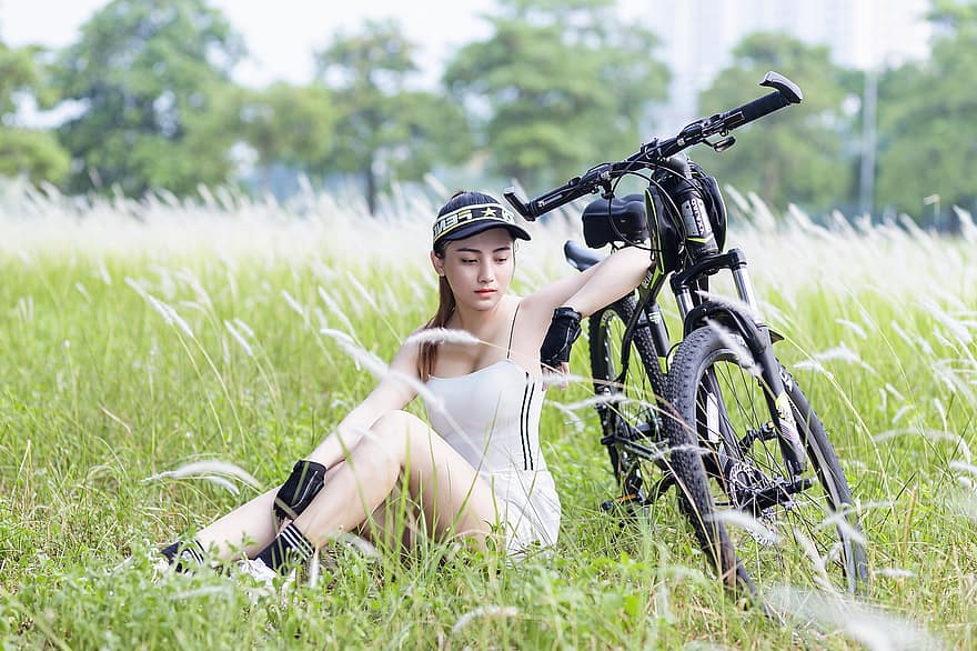 fată, echipament sportiv, bicicletă, Modă, activewear, femeie, vietnameză, model, pune, atractiv, activ
