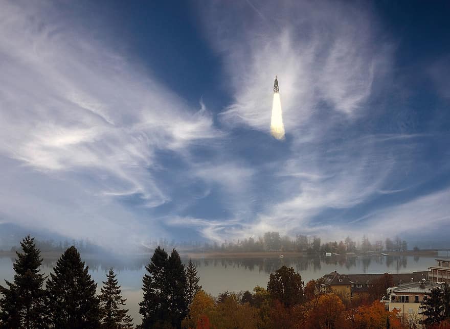 Rocket, Space, Clouds, Nature