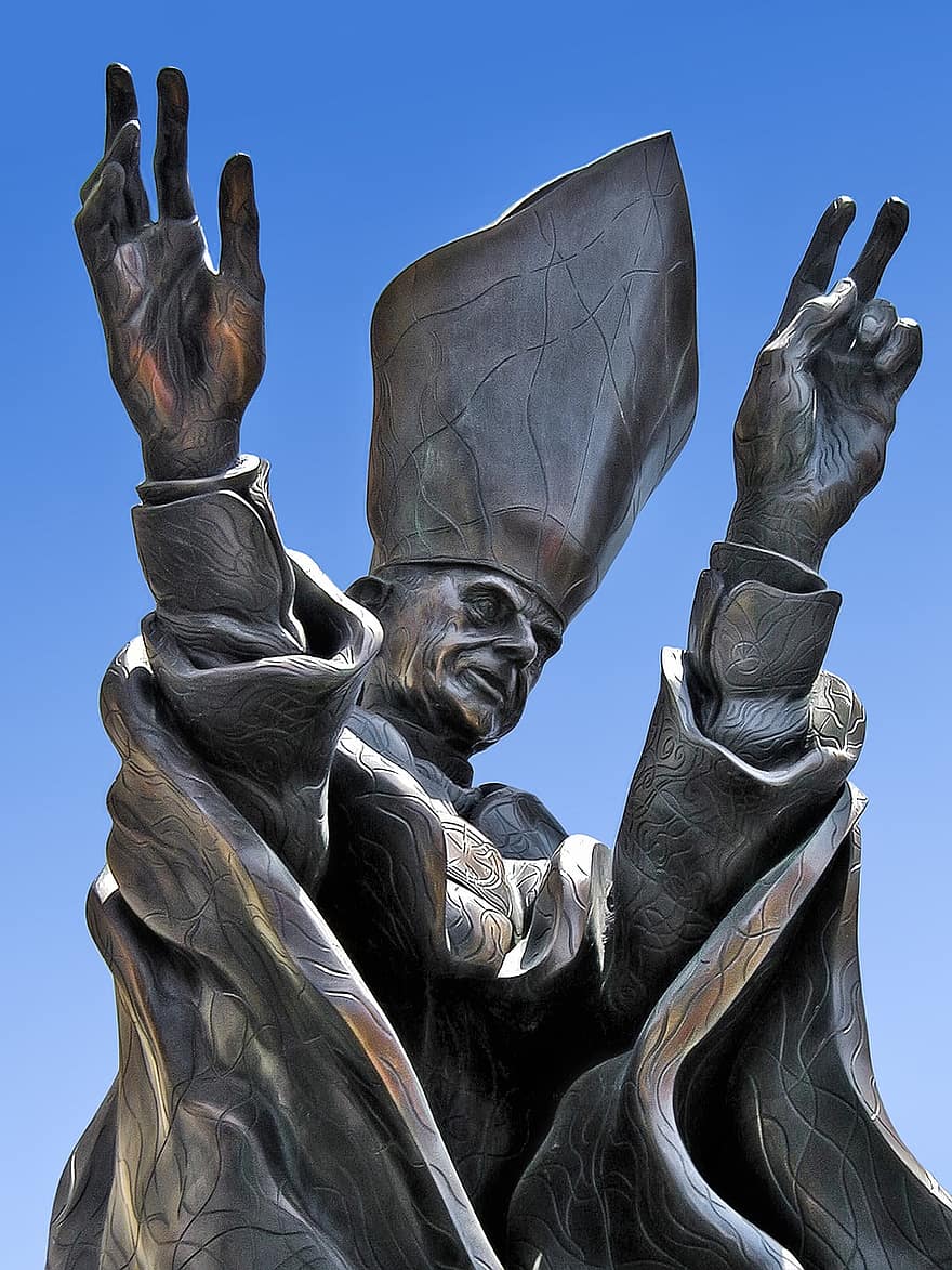 Statue, Bronze-, Papst, Paul Sixth, Papst Montini, Monument, Skulptur, Kunst, Christentum, Segen, Hände