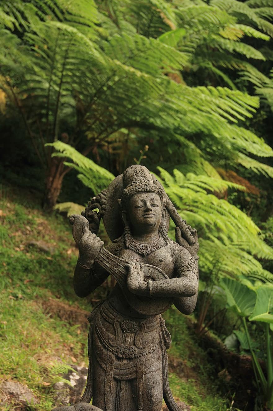 Krishna, Sculpture, Statue, Figure, Instrument, Music, God, India, Nature