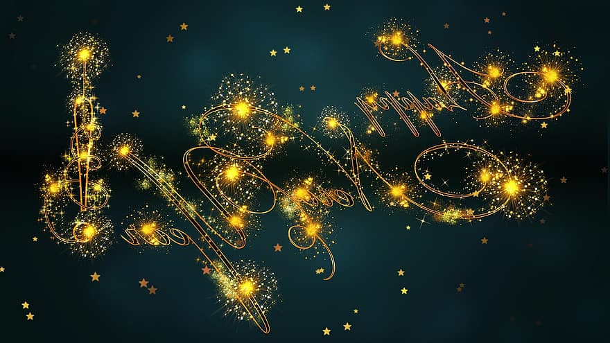 Happy New Year, Holiday, Season, New Year, Background, Sparks, Text, celebration, backgrounds, shiny, glowing