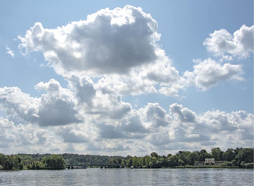 llac, núvols, Cúmulus, cel, aigua, reflexió, panorama