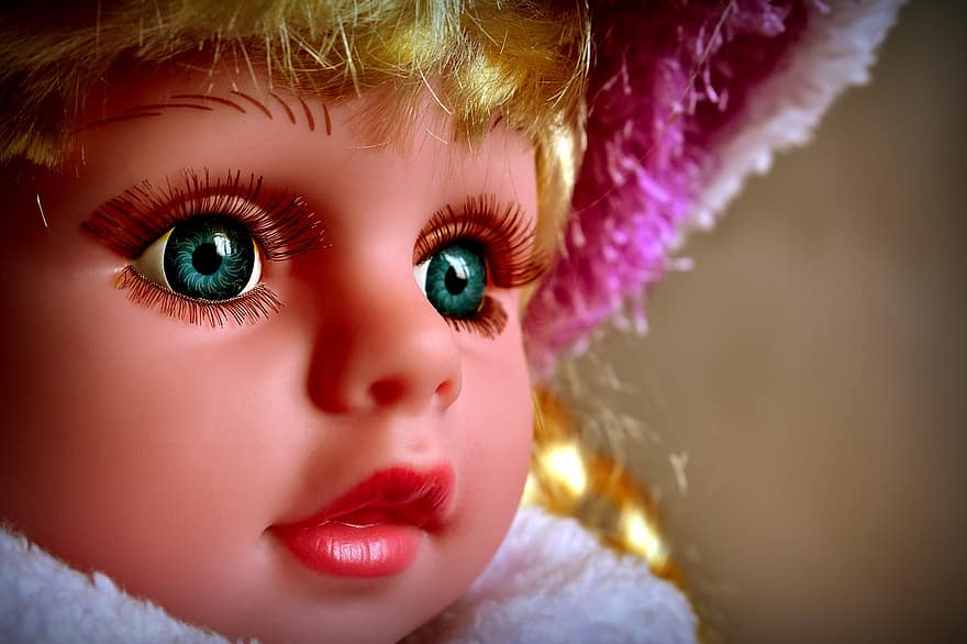 muñeca, juguete, persona, ojos