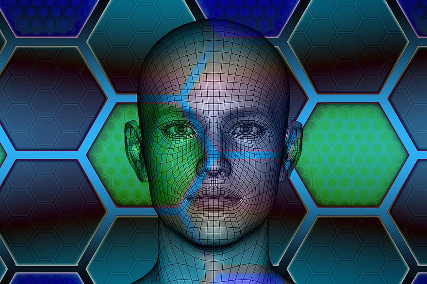 La technologie, Humain, visage, intelligente, information, la personne, Informations bleues