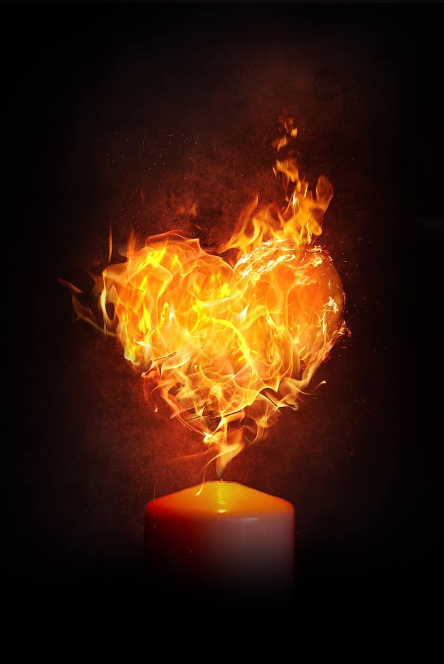corazón, fuego, llama, vela, quemar, amor, resplandor, Heiss, día de San Valentín, amor ardiente, símbolo
