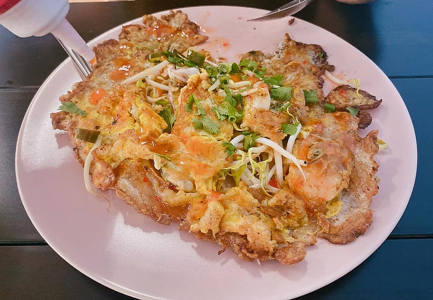 vejce, smažené škeble, thajské jídlo, smažený