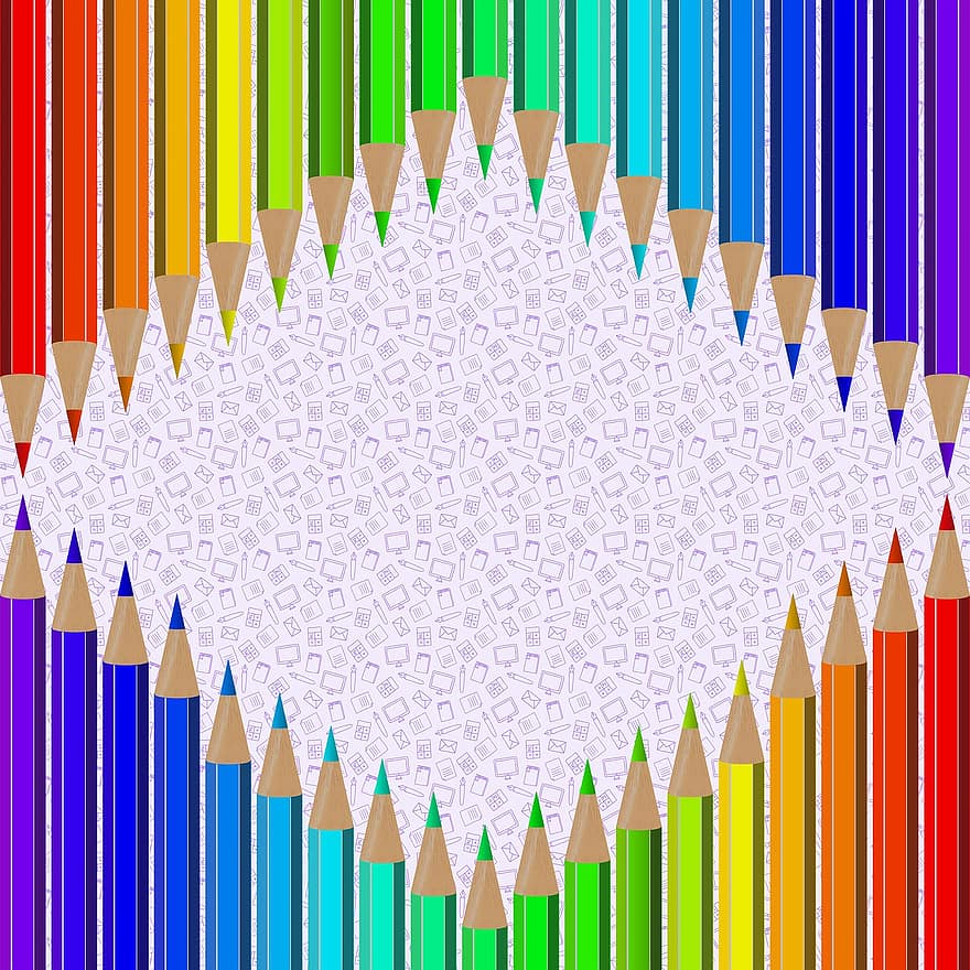 Regnbue blyant bakgrunn, fargeblyanter, regnbue, skole, utdanning, fargerik, farge, kreativitet, gul, rød, blyant