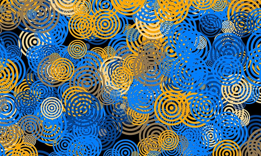Circle, Rings, Abstract, Optics, Graphic, Color, Blue, Yellow, Retro, Oldfashion, Background Image