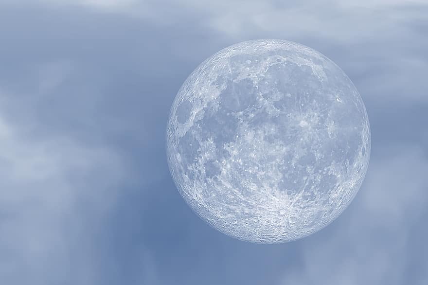 Moon, Sky, Full Moon, Clouds, The Moon, Blue Sky