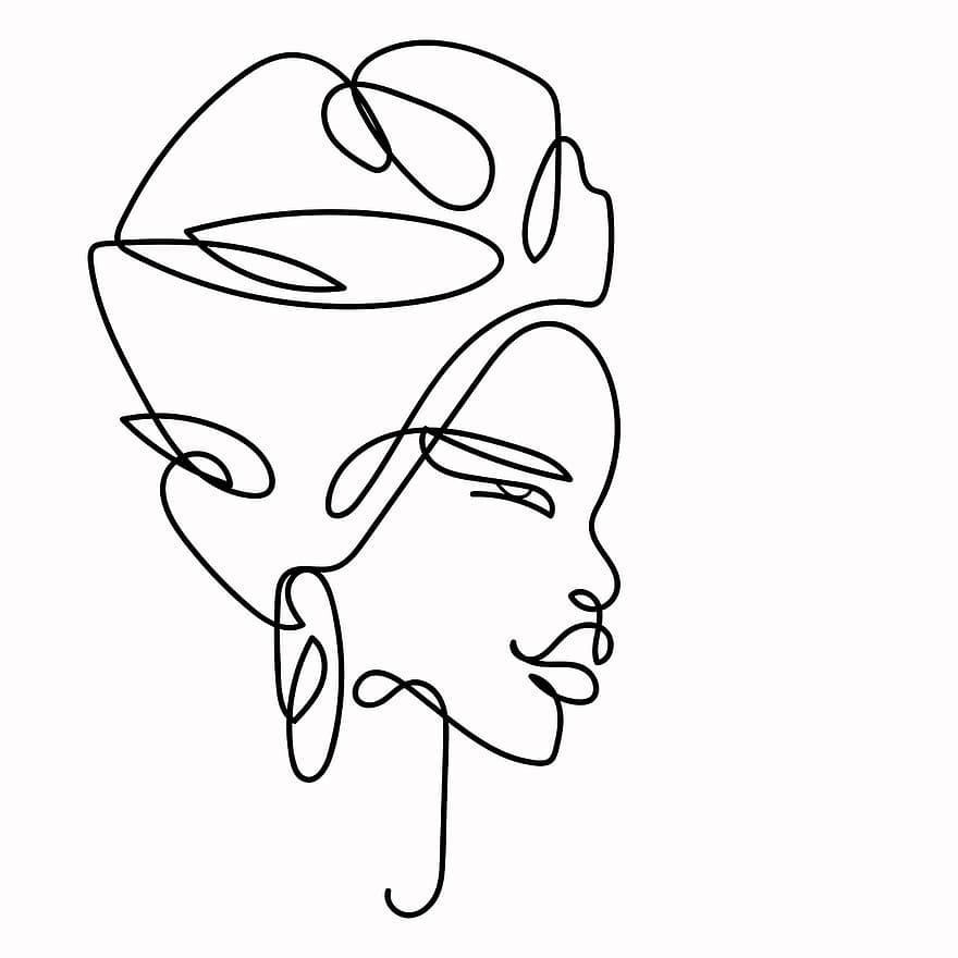 kvinna, lady, ansikte, linje, ritning, design, bakgrund, illustration, tecknad serie, vektor, män