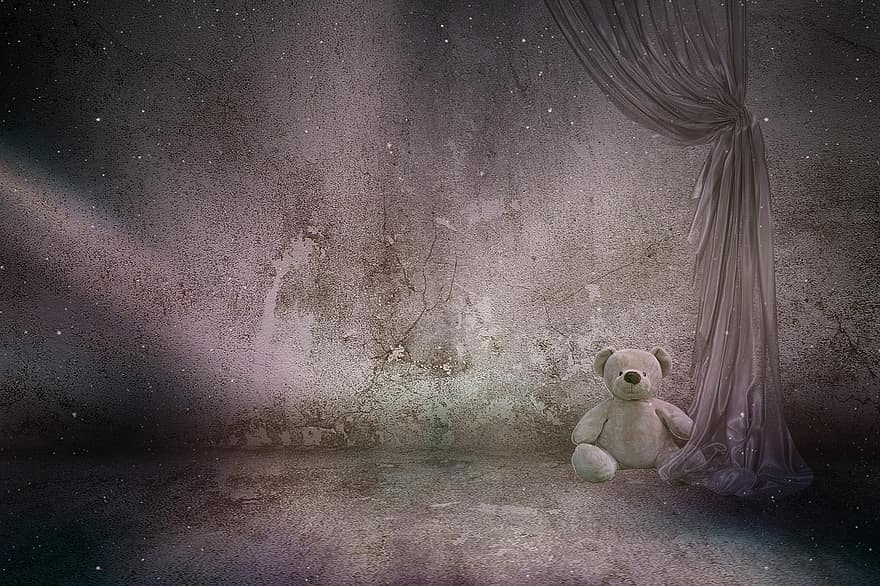 textură, fundal, Ursul Teddy, jucării, keller, perdea, singuratic, abandonat, singur, mohorât, a uita