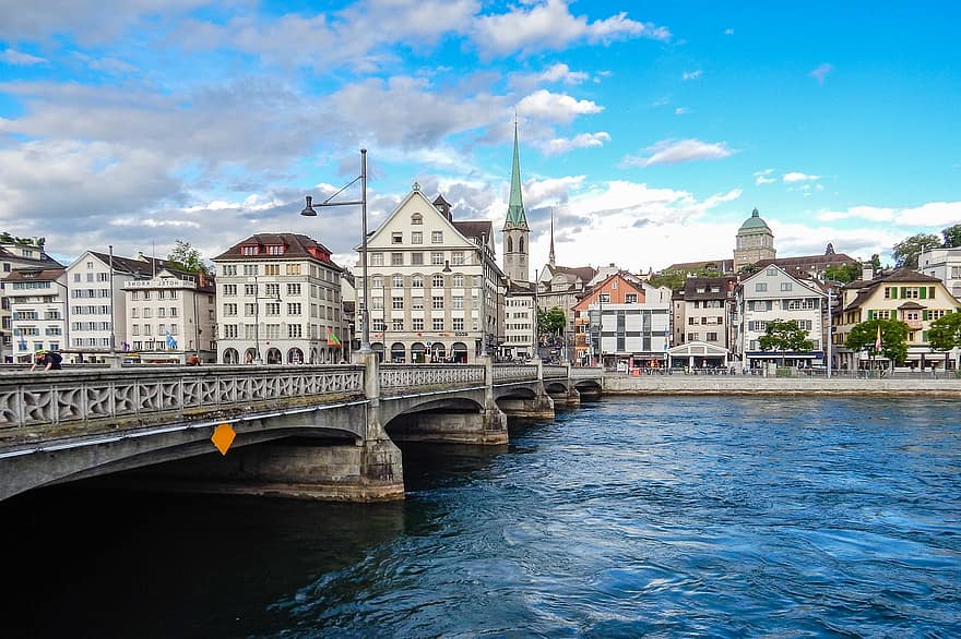 rio, Zurique, ponte, agua, construção, viagem, Europa, suíço