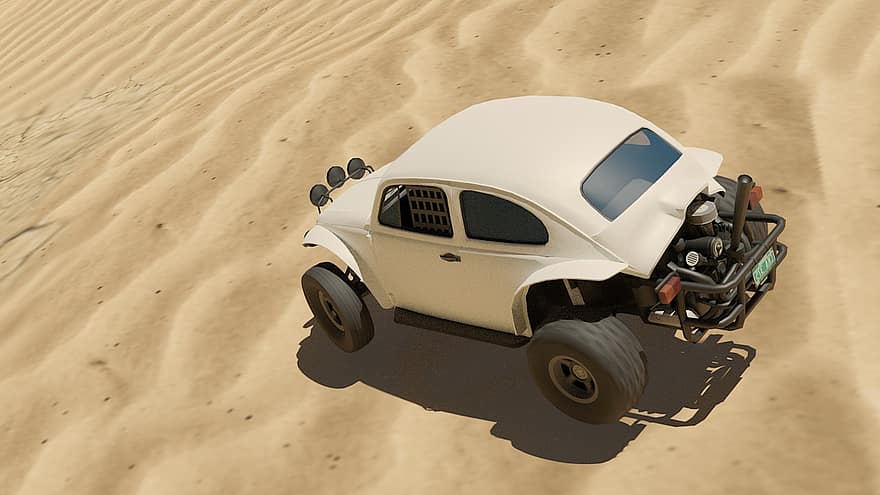 volkswagen, bogár, autó, sivatag, gyülekezik, terep, homok, dűnék, autóipari, klasszikus autó, jármű