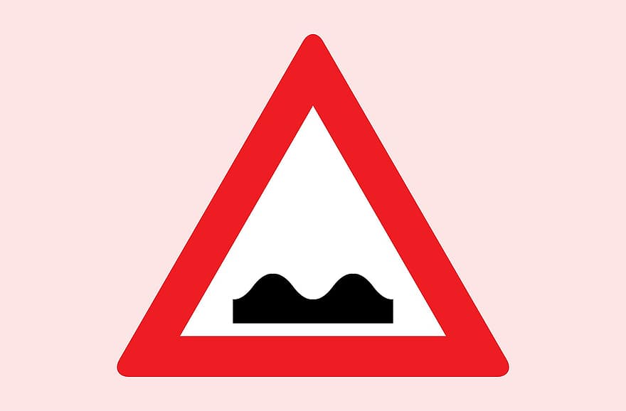 Uneven, Road, Sign, Warning, Red, Reflective, Traffic, Ride, Attention, Road Sign, Caution