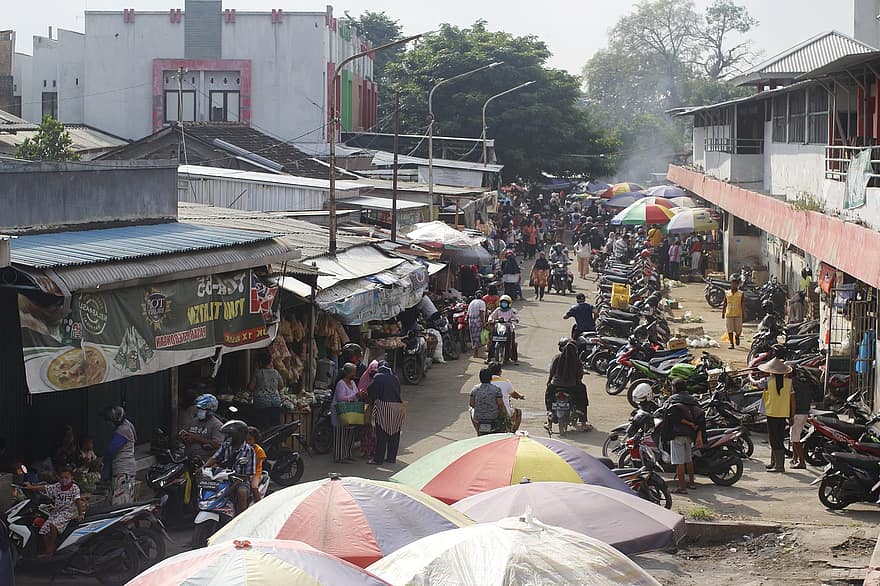 Market, Stores, Street, Road, People, Shopping Street, Traditional Market, Buildings, Urban, City, Bazaar