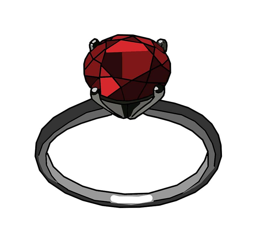 Červené, klenot, drahokam, granát, rubín, prsten, šperky, móda
