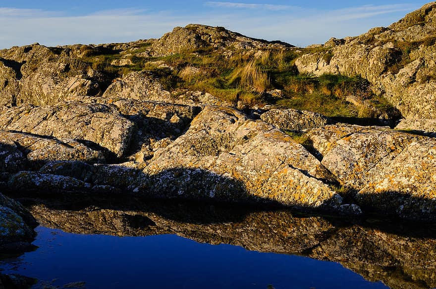 Rhosneigr, zee, rotsen, natuur, kust-, Wales