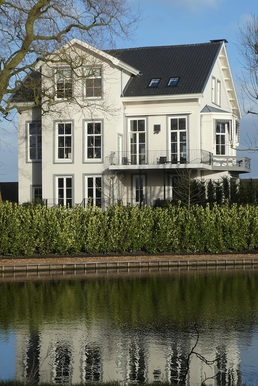 Villa, Home, River, Architecture, Manor, Estate, building exterior, tree, water, built structure, home ownership