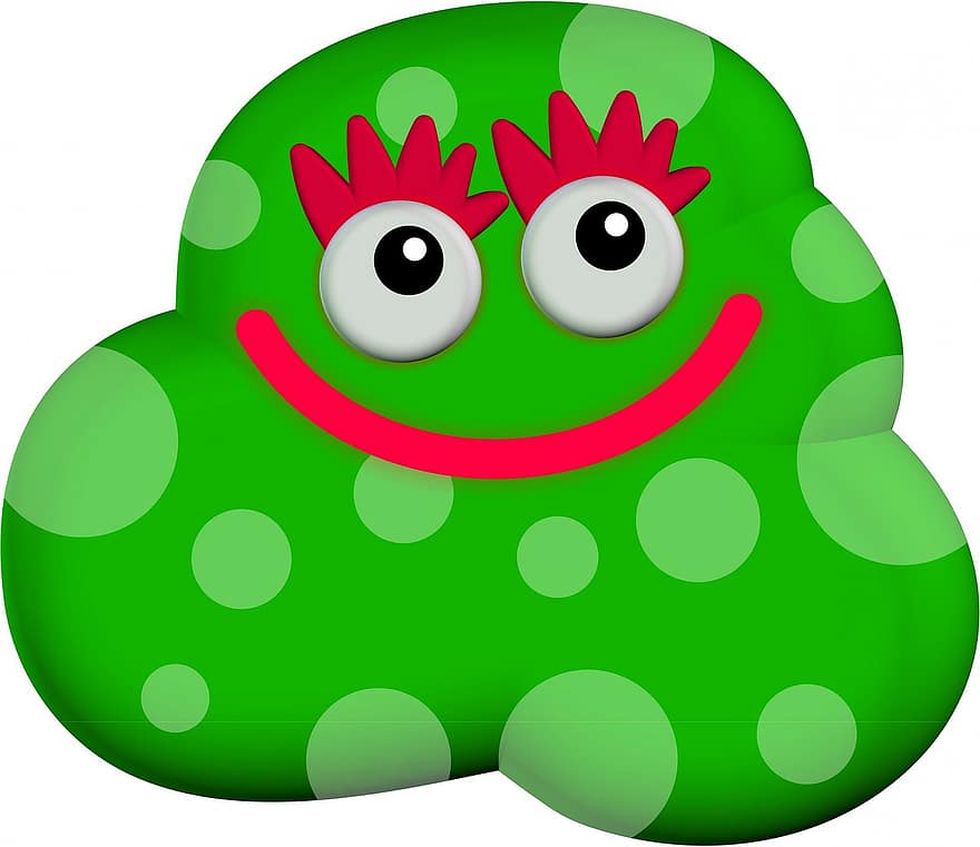 Cartoon, Happy, Face, Green, Germ, Virus, Viruses, Bacteria, Bug, Creature, Green Virus